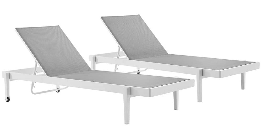 Modway Charleston Set, Two Chaise Lounge Chairs, White Gray