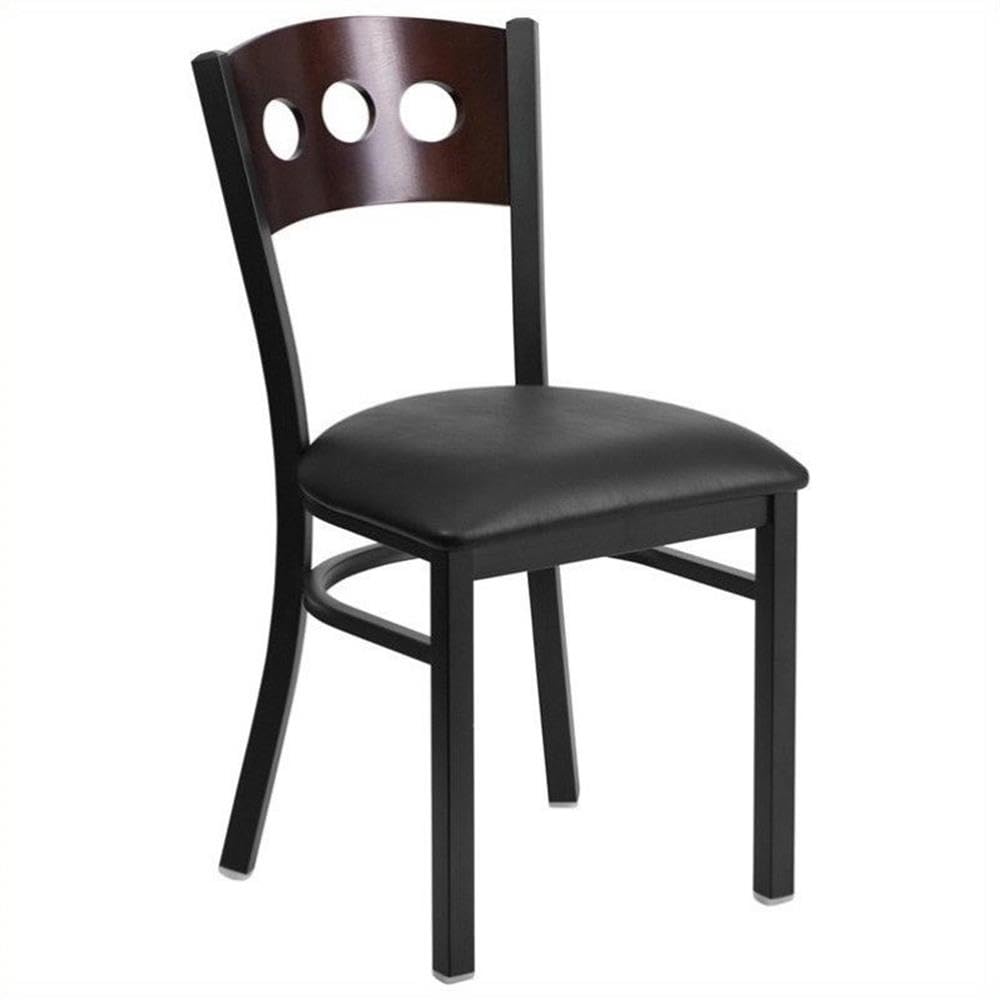 Flash Furniture Hercules Series Black 3 Circle Back Metal Restaurant Chair - Walnut Wood Back, Black Vinyl Seat