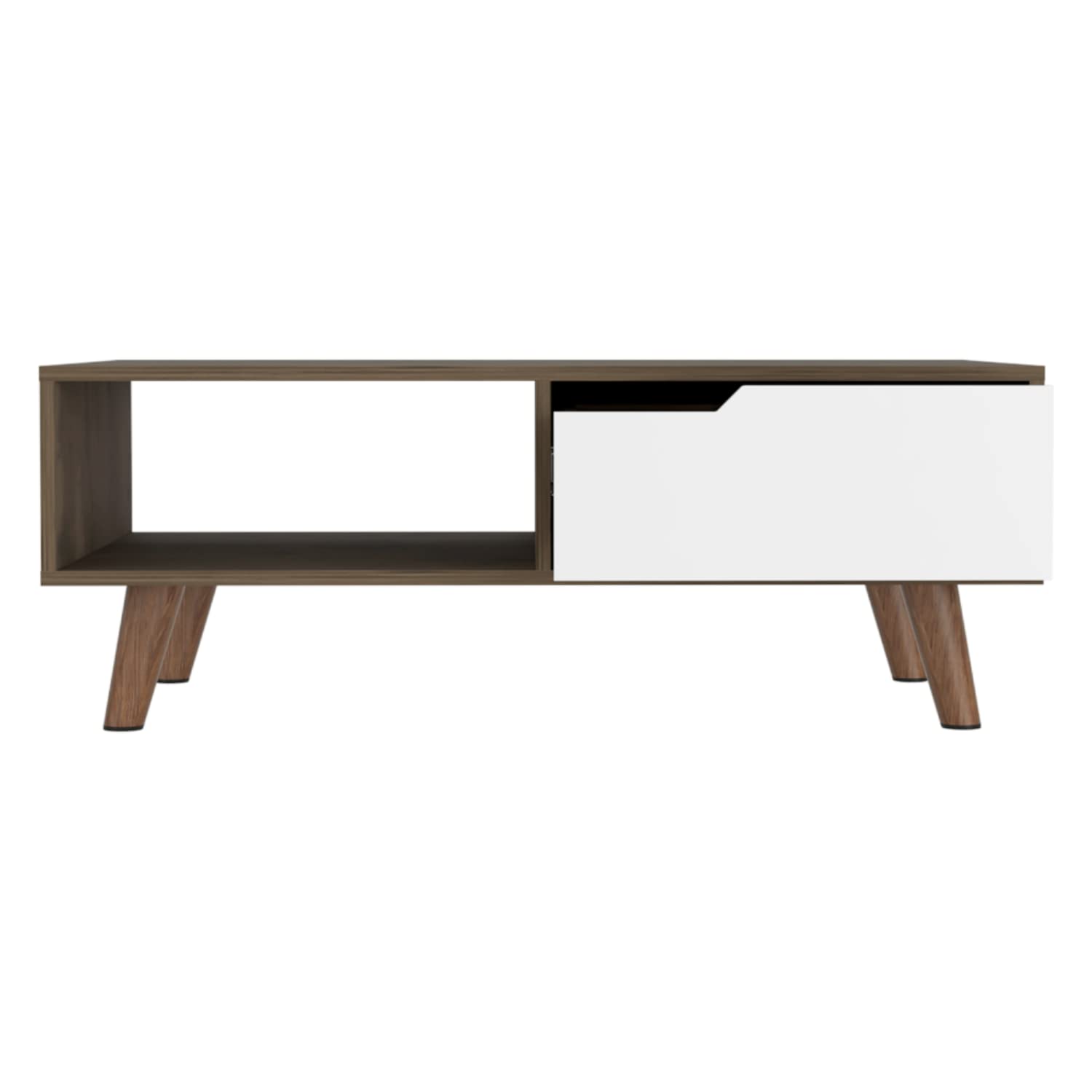 Kobe Coffee Table 2.0 With Open Shelf And Cabinet, Dark Brown/White