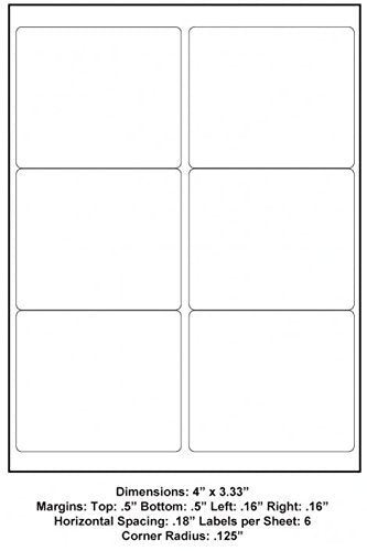 Generic White Self Adhesive Labels 3.33 X 4 (Wordsize) Pack/100 Sheets (6 Up, 600 Labels)