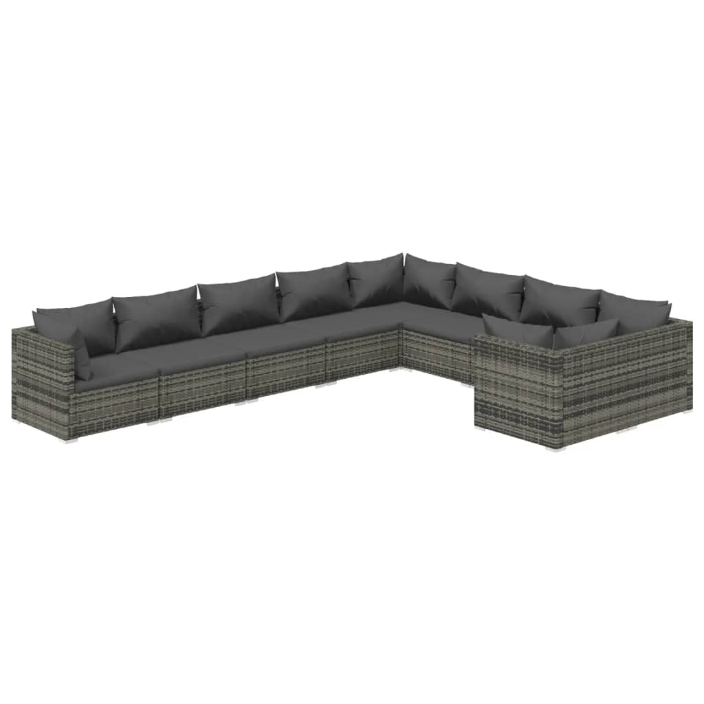 vidaXL 9 Piece Outdoor Patio Lounge Set with Cushions, Sturdy Powder-Coated Steel Frame, Weather-Resistant PE Rattan, Modular Design, Gray and Anthracite