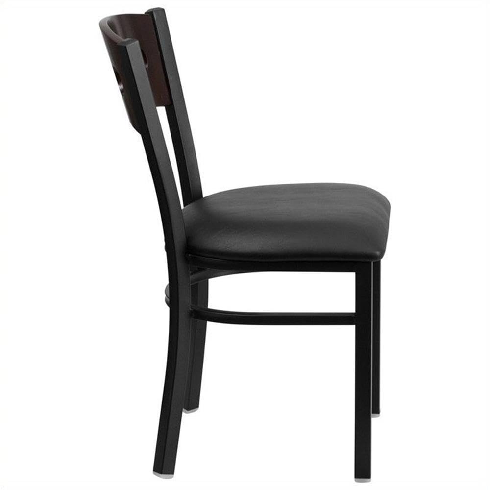 Flash Furniture Hercules Series Black 3 Circle Back Metal Restaurant Chair - Walnut Wood Back, Black Vinyl Seat