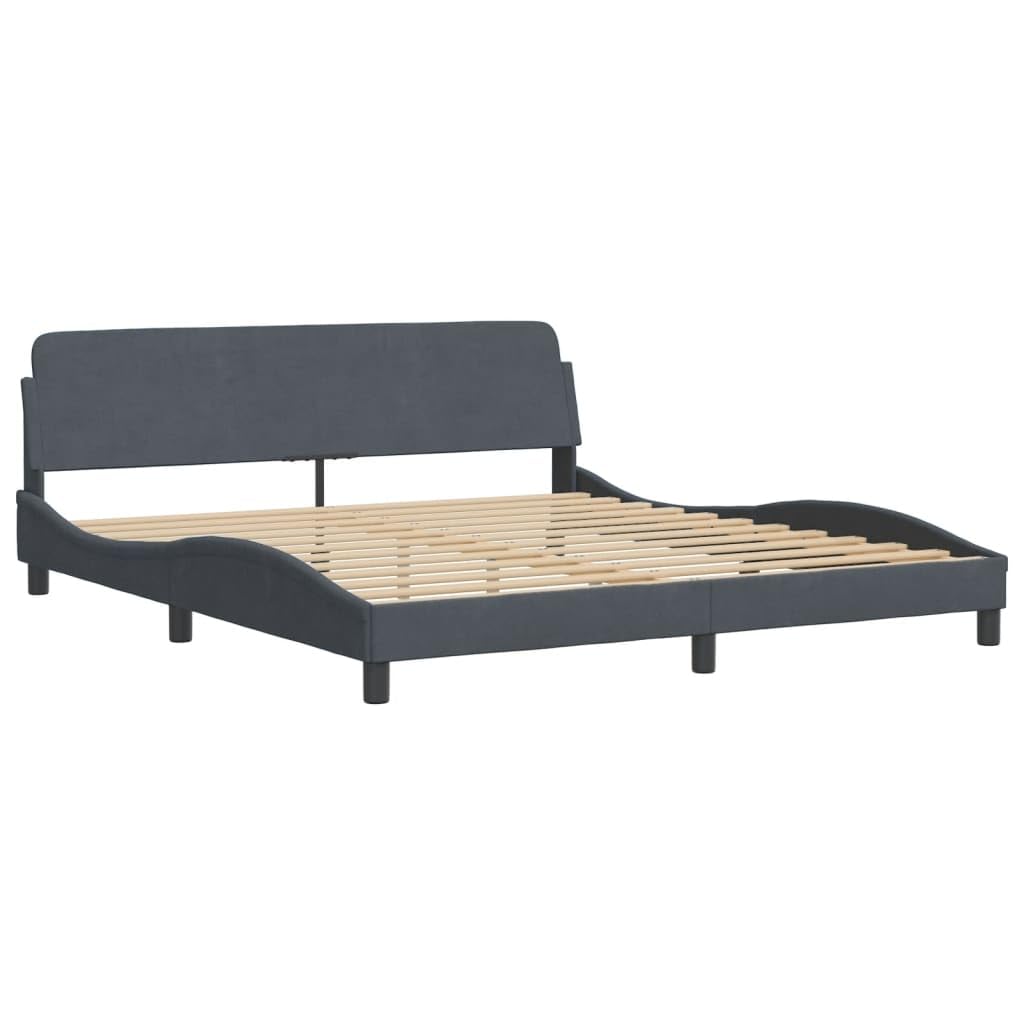 vidaXL Dark Gray Velvet Bed Frame-Double/Full Size with Sophisticated Headboard, Sturdy Pine Wood & Metal Support, 72x83.9