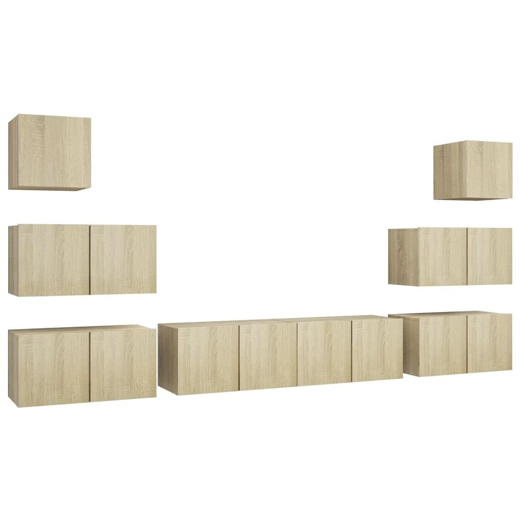 vidaXL TV Cabinet Set 8 Piece Home Indoor Living Room Hanging Wall-Mounted Stereo Plasma HiFi Cabinet TV Unit Furniture Sonoma Oak Engineered Wood
