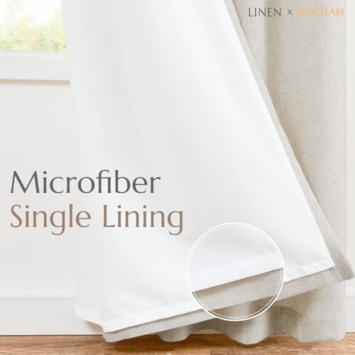 Jinchan Linen Blend Beige Curtains 72 Inches Long For Living Room Farmhouse Rod Pocket Back Tab Light Filtering Window Drapes With Lined For Bedroom Crude 2 Panels Ecru