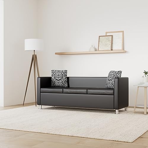 vidaXL Chesterfield 3 Seater Sofa Black Faux Leather Living Room Sofa