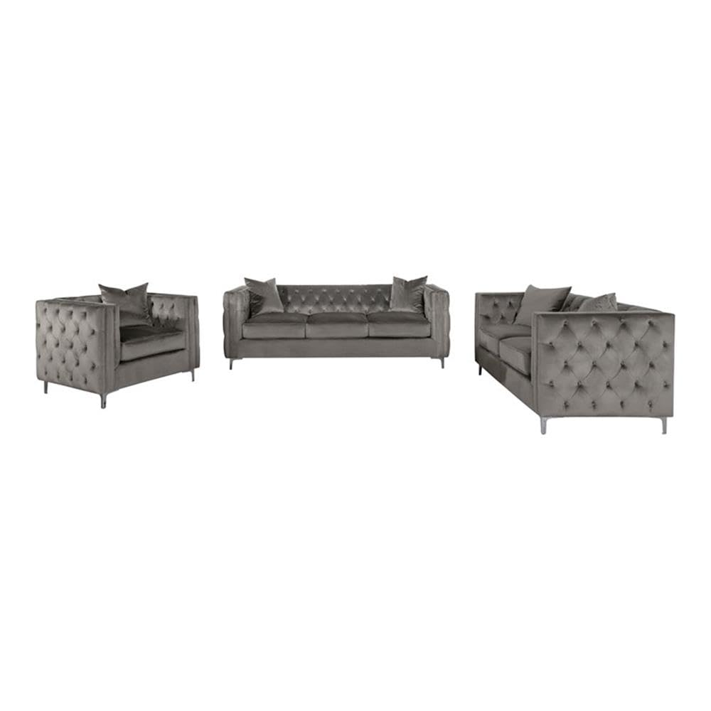 Coaster Home Furnishings Phoebe 3-Piece Tufted Tuxedo Arms Living Room Set Urban Bronze