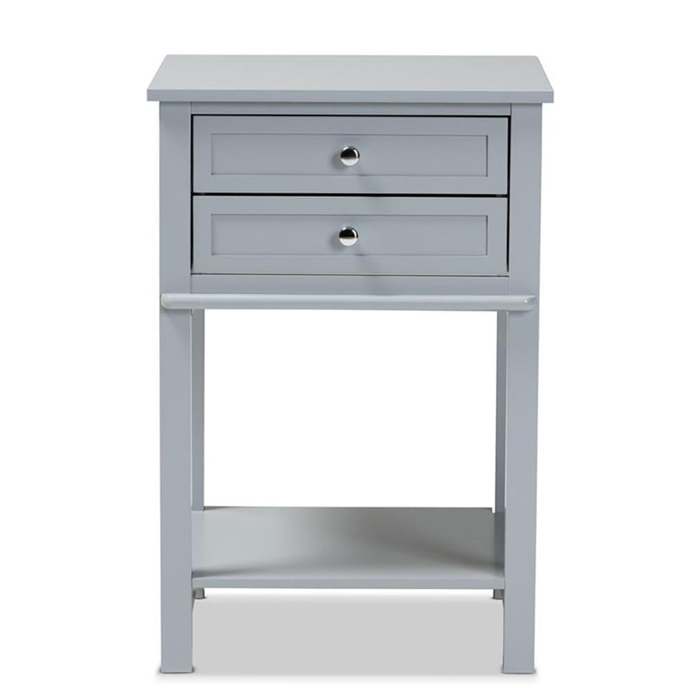 Baxton Studio Willow Light Grey Finished 2-Drawer Wood End Table