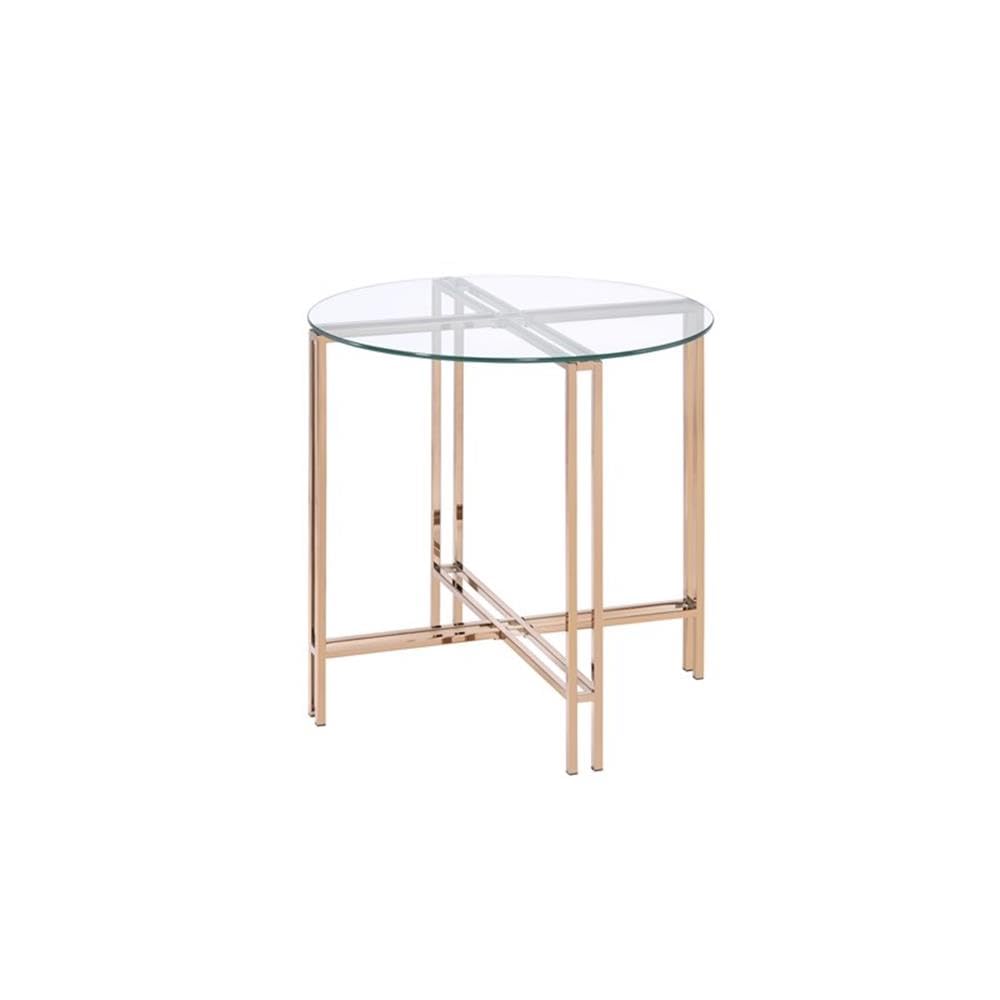 Acme Veises Round Glass Top End Table In Gold And Champagne