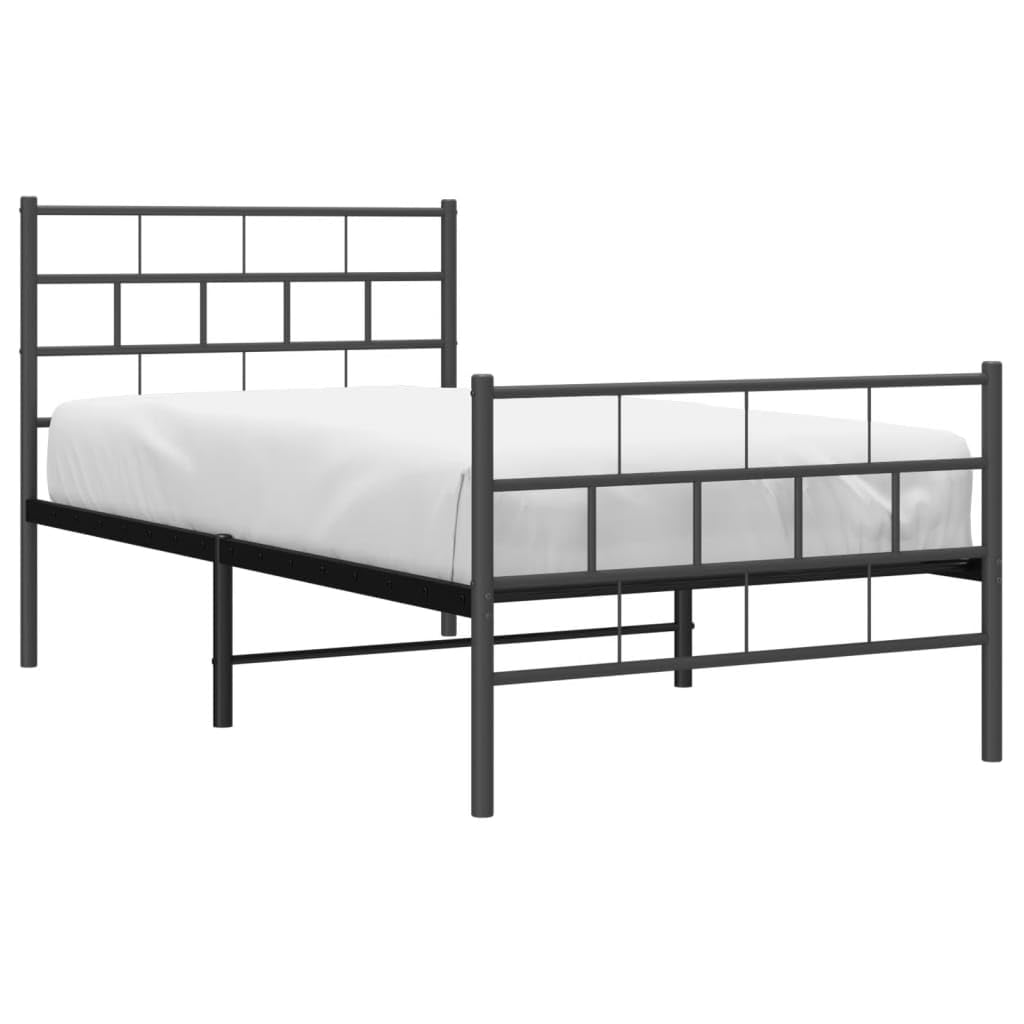 vidaXL 12-Inch Black Metal Twin Bed Frame with Headboard & Footboard, Heavy-Duty Slats Support with Under-Bed Storage for Modern Bedroom, No Box Spring Needed & Easy Assembly, No Mattress