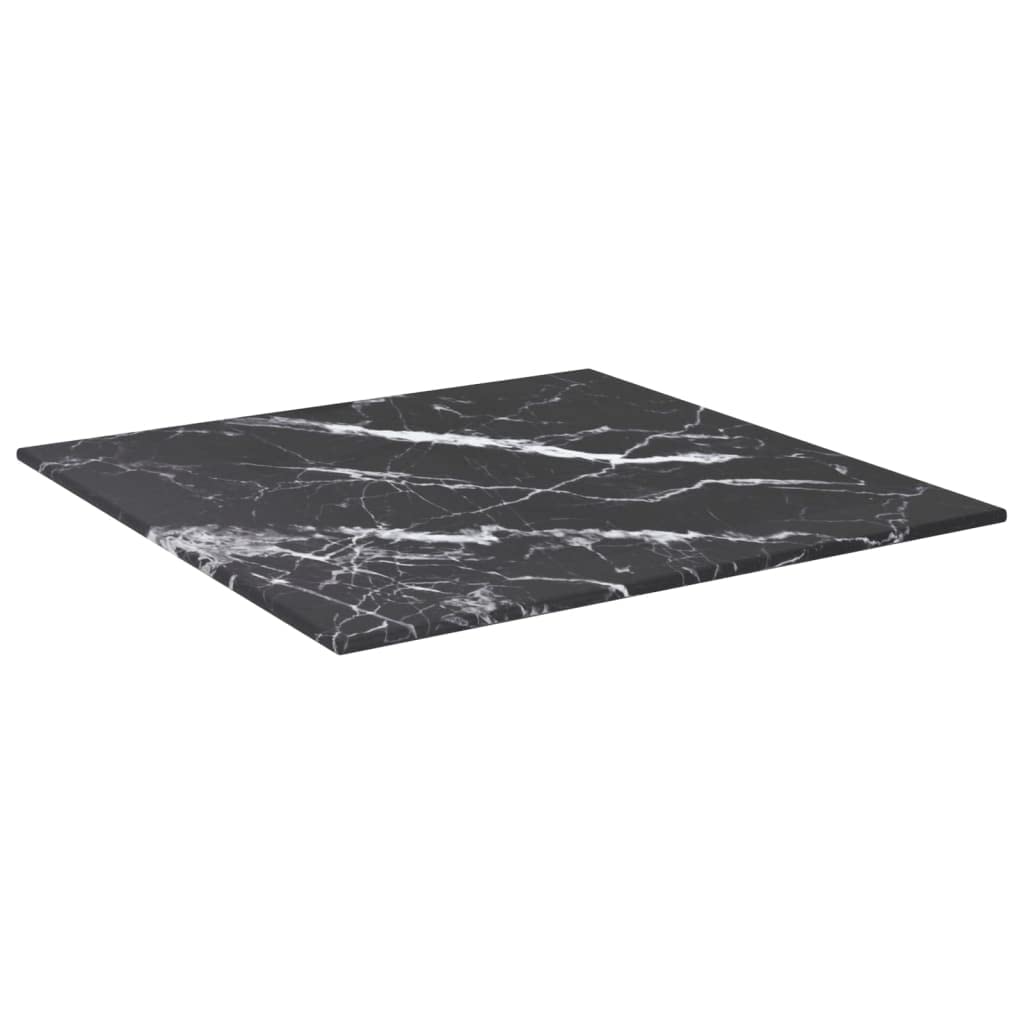 vidaXL Table Top Black 15.7"x15.7" 0.2" Tempered Glass with Marble Design