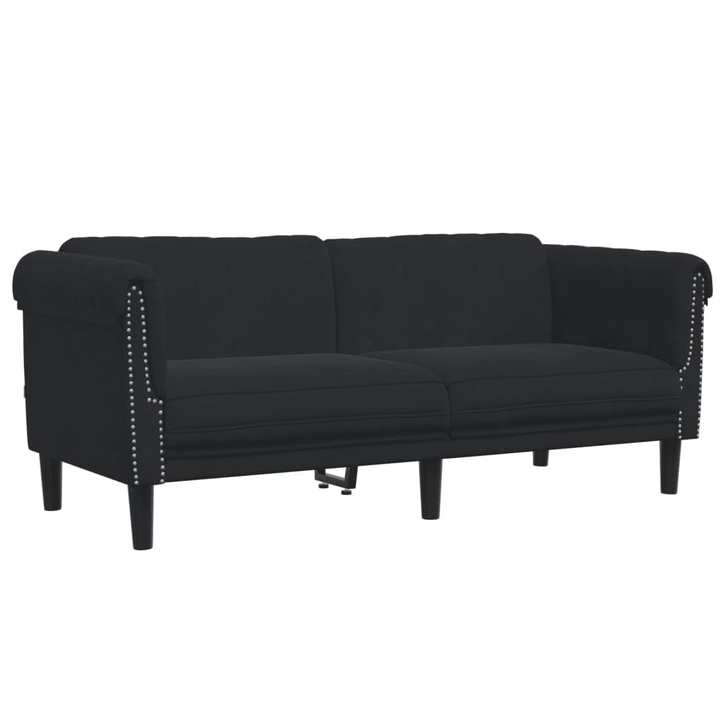 vidaXL Black Velvet 2-Seater Upholstered Loveseat - Modern Couch for Office/Living Room, Comfortable Padded Seating with Stable Wooden Legs