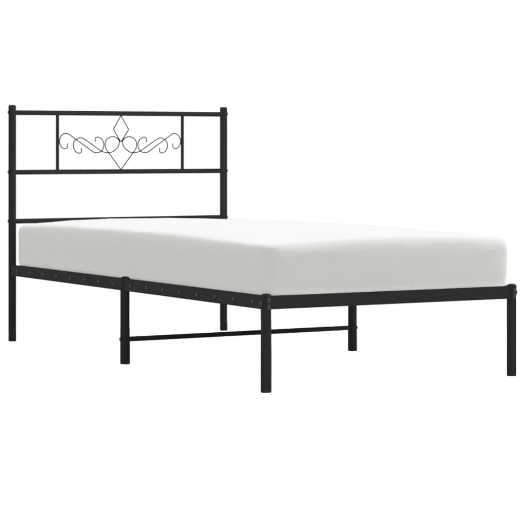 vidaXL 12 Inch Modern Black Twin Bed Frame with Headboard, Sturdy Metal Platform Bed Frame & Slats, Extra Under Bed Storage, No Box Spring Needed, Without Mattress