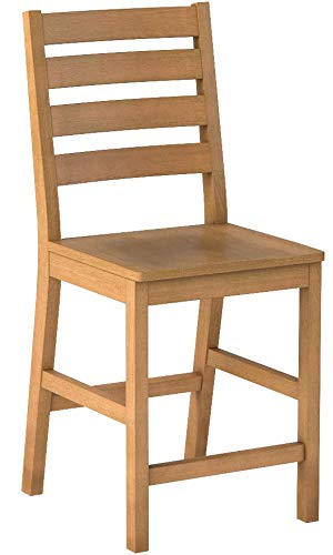 East West Furniture CFS-OAK-W Café Counter Height Dining Chairs - Ladder Back Wood Seat Chairs, Set of 2, Oak