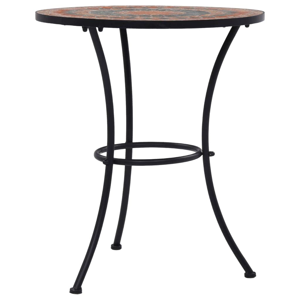 vidaXL Mosaic Bistro Table - 23.6" Ceramic Top Table - Durable Powder-Coated Iron Frame - Gray and Orange - Ideal for Balcony, Garden - Easy to Assemble