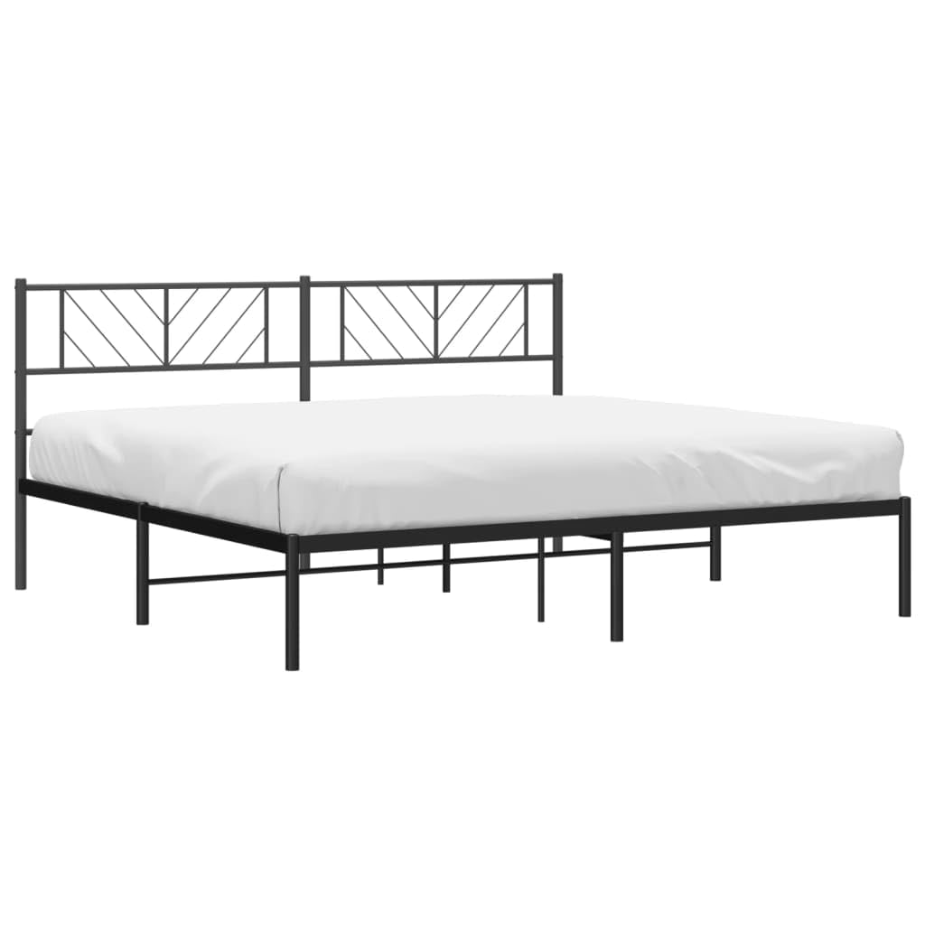 vidaXL California King Metal Bed Frame with Headboard and Stable Slats, Under Bed Storage Space, Sturdy Steel Construction and Easy Assembly, Minimalist Style, Black, 12'' High, Without Mattress
