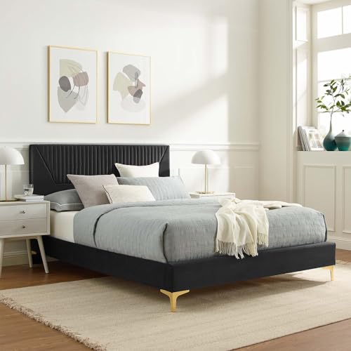 Modway Yasmine Channel Tufted Performance Velvet Full Platform Bed In Charcoal