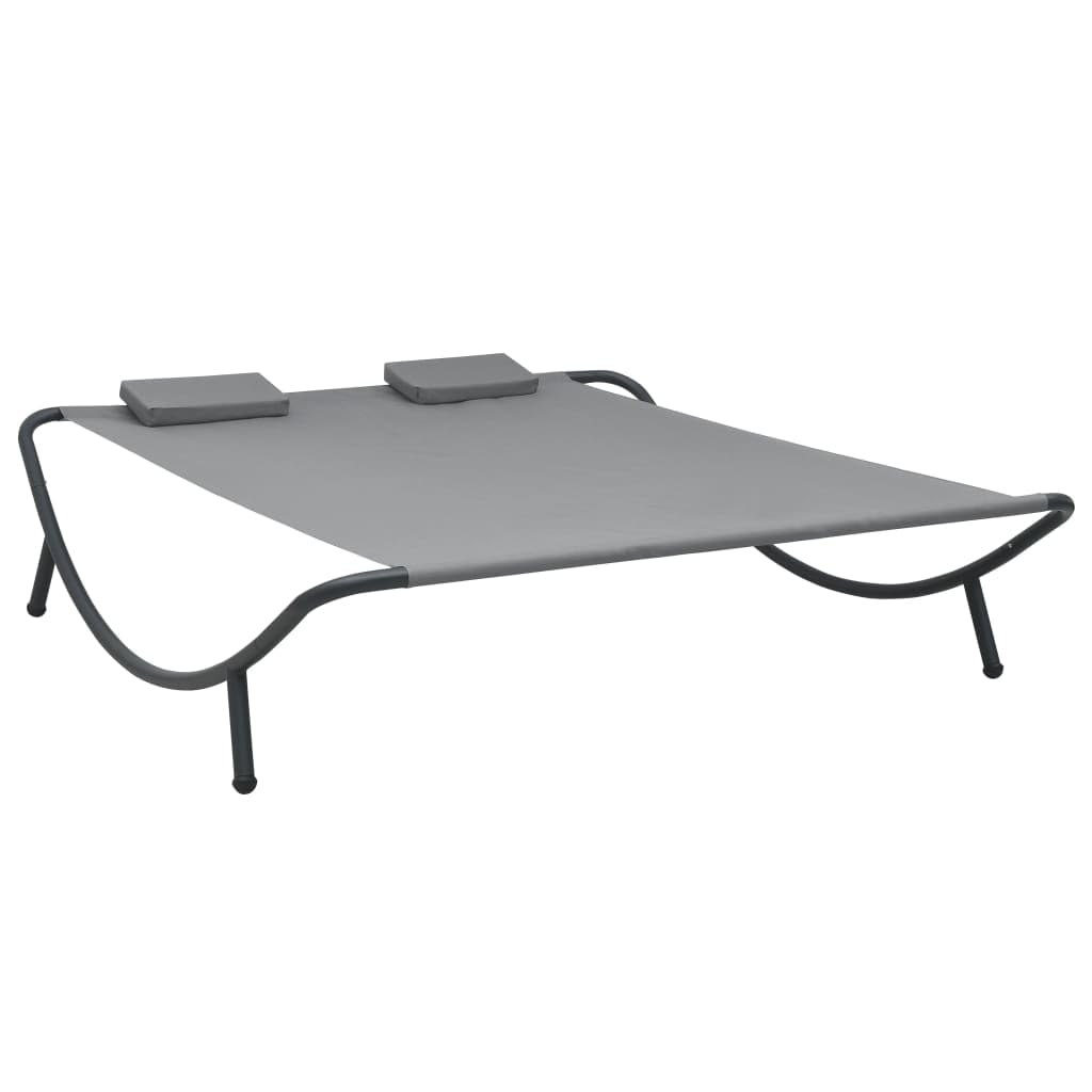 vidaXL Outdoor Patio Lounge Bed - Anthracite - Fabric and Powder-Coated Steel Frame - Easy Maintenance - Includes 2 Pillows
