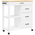 vidaXL Solid Pine Wood Kitchen Trolley - Rolling Cart with Drawers, Shelves and Wheels - White/Honey Wax Finish - 33.1x15.7x35.4 inch