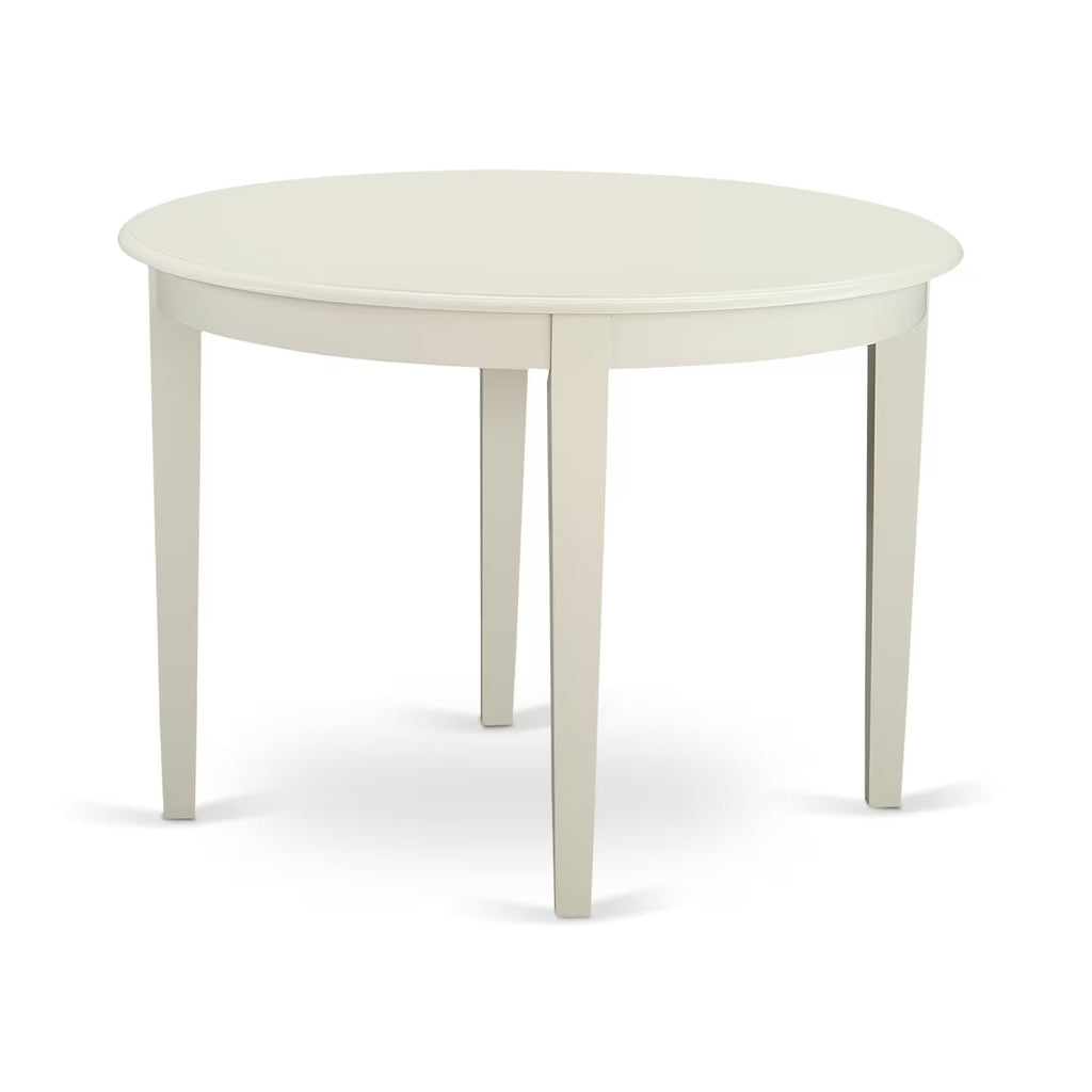 East West Furniture BOIP5-LWH-W 5 Piece Kitchen Table Set for 4 Includes a Round Dining Table and 4 Dining Room Chairs, 42x42 Inch, Linen White
