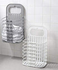 Portable Wall Mounted Bathroom Hanging Mesh Laundry Basket Toiletry Organization Washing Bin Home Portable Magic Sticker Plastic