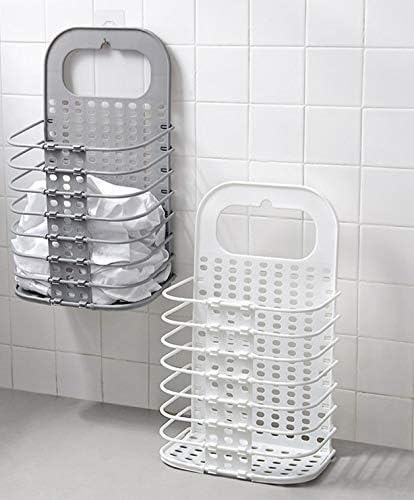 Portable Wall Mounted Bathroom Hanging Mesh Laundry Basket Toiletry Organization Washing Bin Home Portable Magic Sticker Plastic