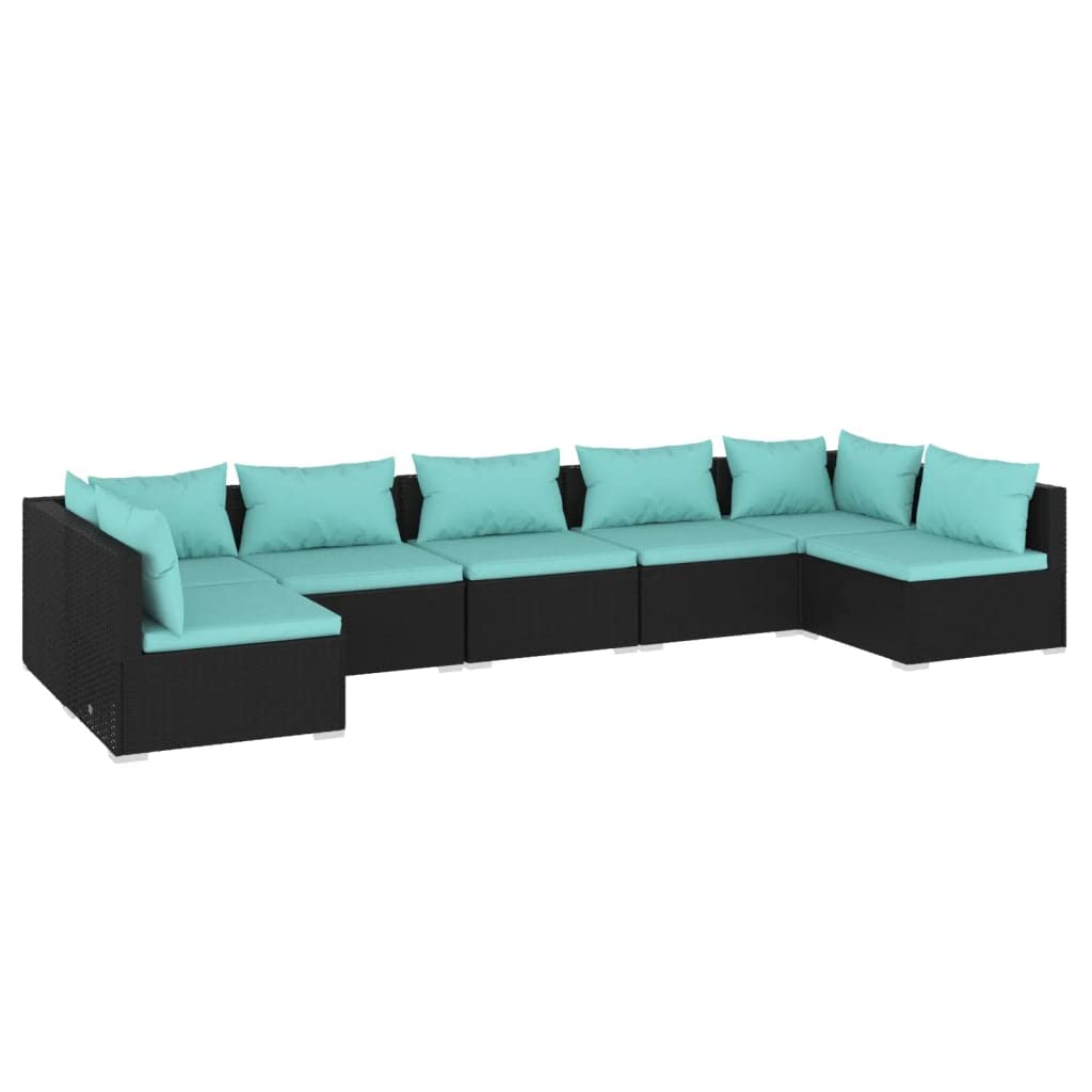 vidaXL Outdoor Patio Lounge Set - 7 Piece Modern Modular Design, Durable Poly Rattan Material, Comfortable Cushions, Easy Assembly, Black and Blue