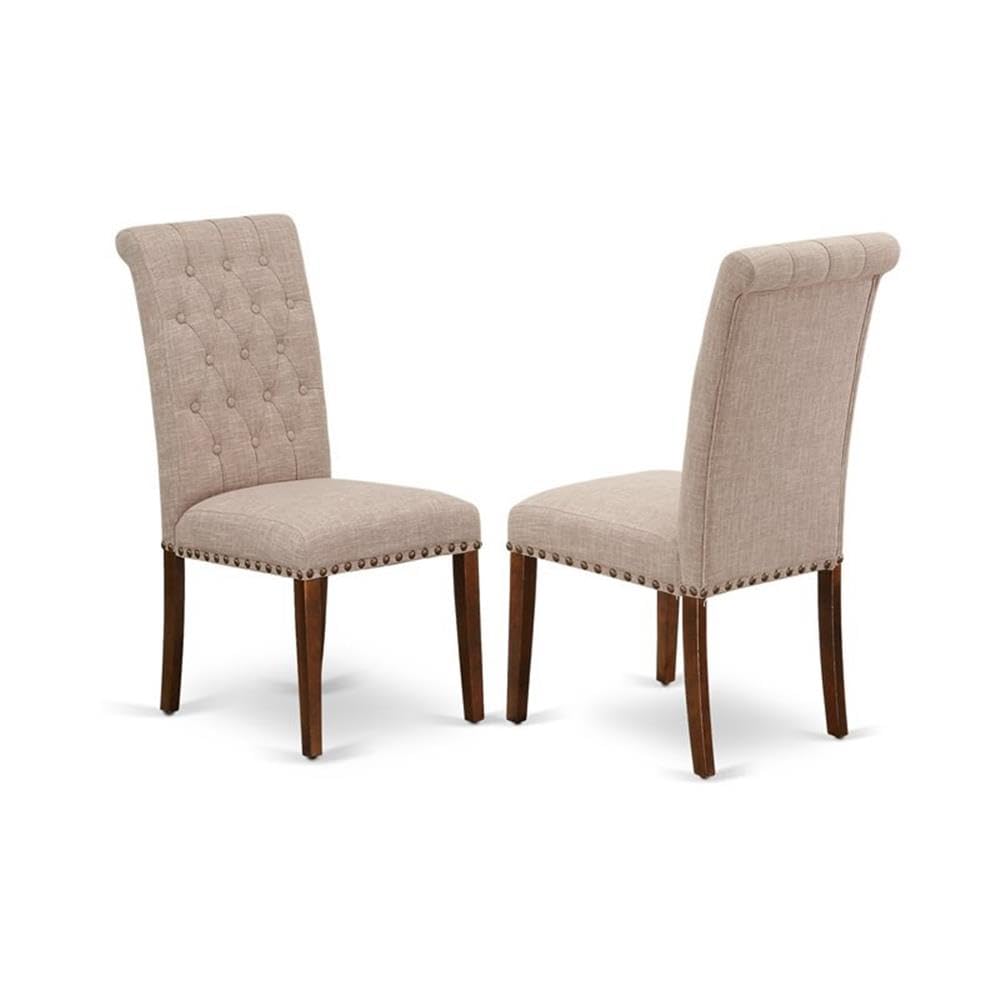 East West Furniture Dobr5-Mah-04 5 Piece Kitchen Table Set Includes A Rectangle Dining Room Table With Butterfly Leaf And 4 Light Tan Linen Fabric Parsons Chairs, 42X78 Inch, Mahogany