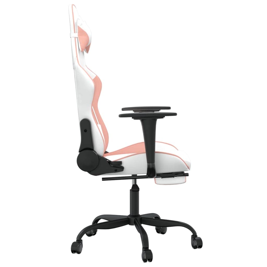 vidaXL Gaming Chair - Adjustable Faux Leather Seat with Footrest, Comfortable Foam Filling, White and Pink Gaming Chair, Modern Design, Home Office Gaming Furniture