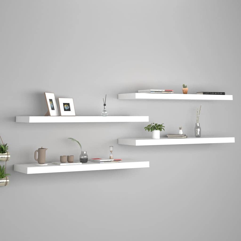 vidaXL Set of 4 Floating Wall Shelves, Modern Style, 35.4&quot;x9.3&quot;x1.5&quot;, Durable Honeycomb MDF & Metal, White