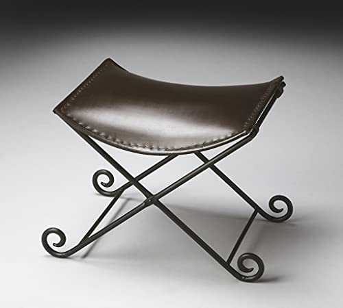 HomeRoots Iron, Leather Dark Brown Leather and Metal Stool