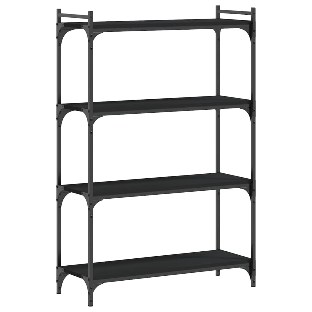 vidaXL 4-Tier Engineered Wood Bookcase with Metal Frame – Black, Adjustable Foot Pads, Industrial-Style Freestanding Book Stand for Living Room, Bedroom or Office, 31.5"x11.8"x47.2"