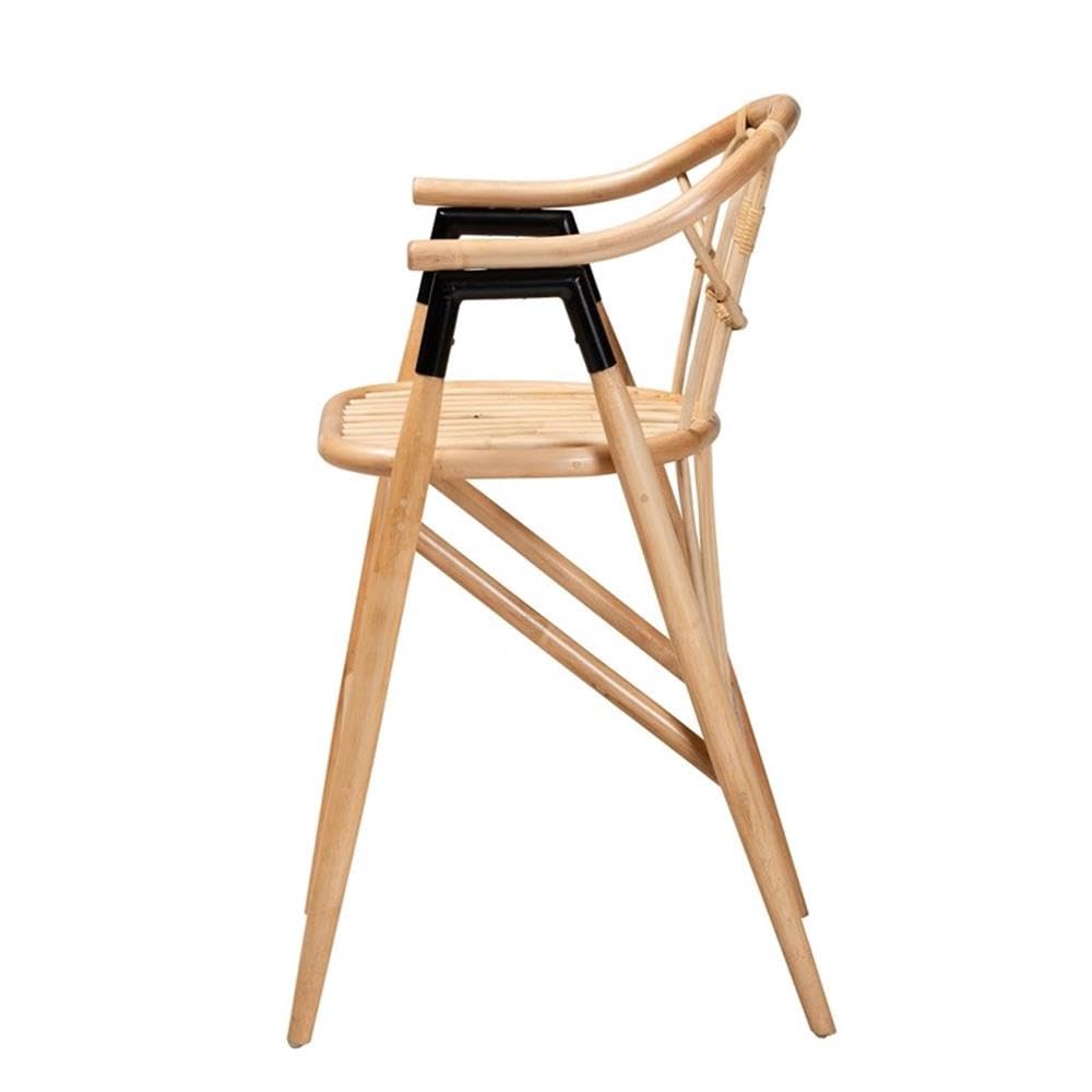 bali & pari Cyntia Bohemian Natural Rattan Counter Stool, Natural/Black (235-13349-HiT)