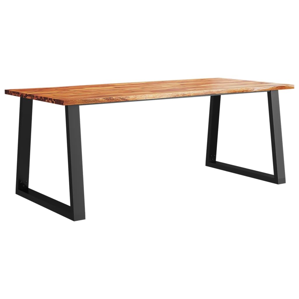 vidaXL Dining Table, Dining Room Table with U-Shaped Steel Legs, Table with Live Edge for Kitchen Restaurant, Desk, Solid Wood Acacia