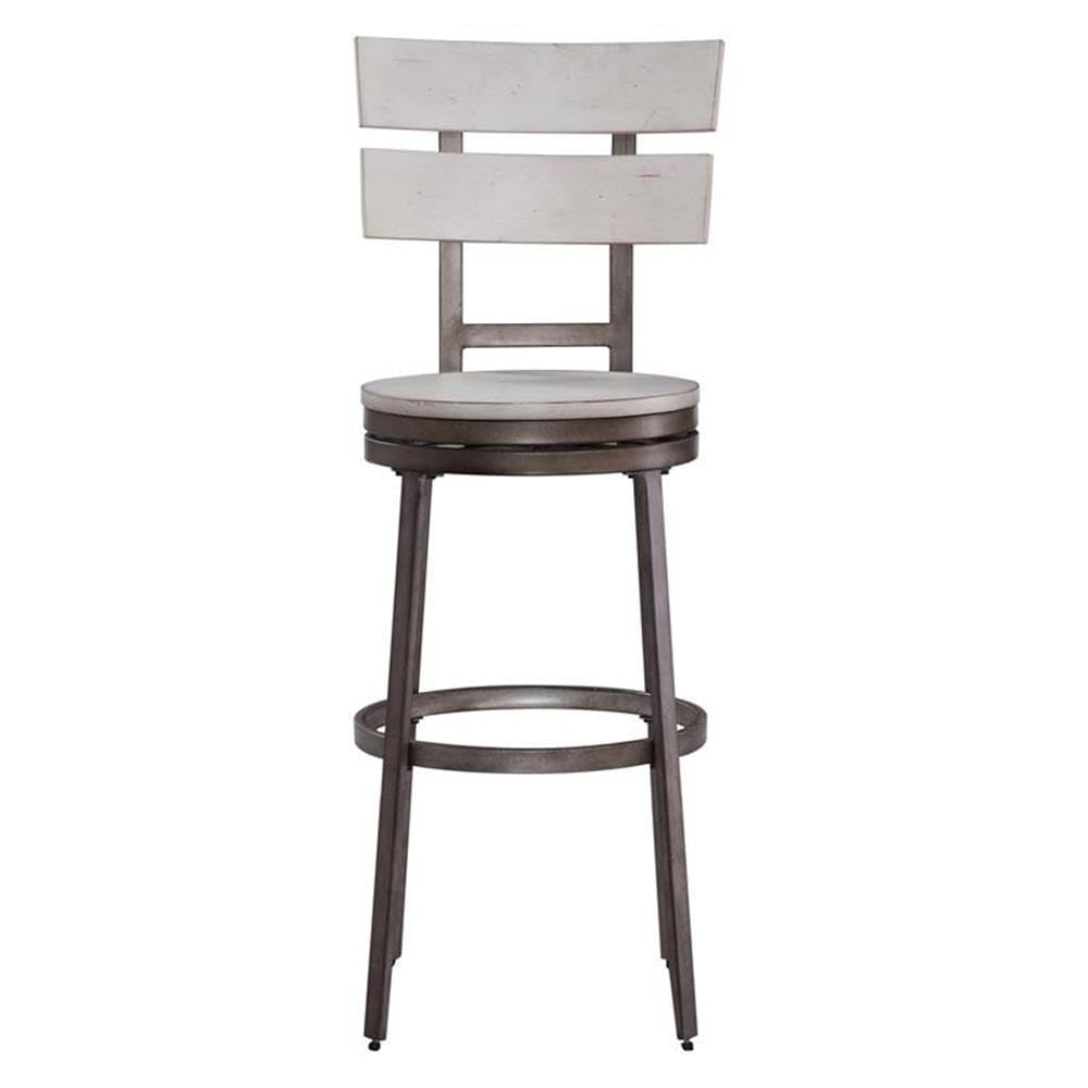 American Woodcrafters Colson Distressed White Metal Swivel 30-Inch Bar Stool