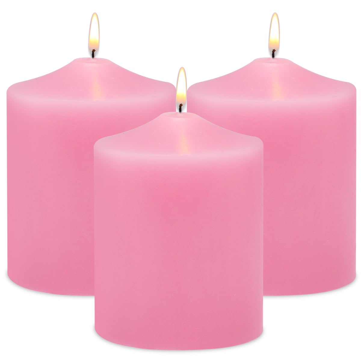 Unscented Pink Pillar Candles, 45 Hour 3x4 Inch Dripless Tapered Fat Column Cylinder Candles for Valentines Day Home Party Holi