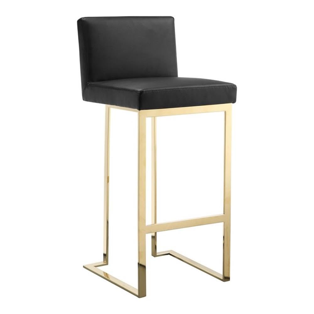 Pangea Home Dexter 30&quot; Faux Leather & Polished Steel Bar Stool In Black/Gold