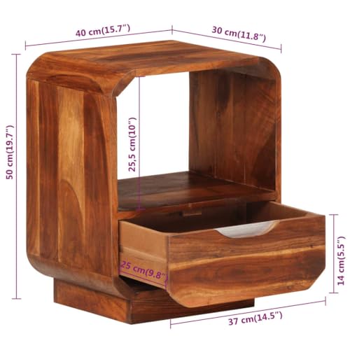 vidaXL 2 pcs Solid Sheesham Wood Nightstands - Versatile Bedroom Side Tables with Drawers and Open Compartment, 15.7"x11.8"x19.7" - Easy Assembly Included