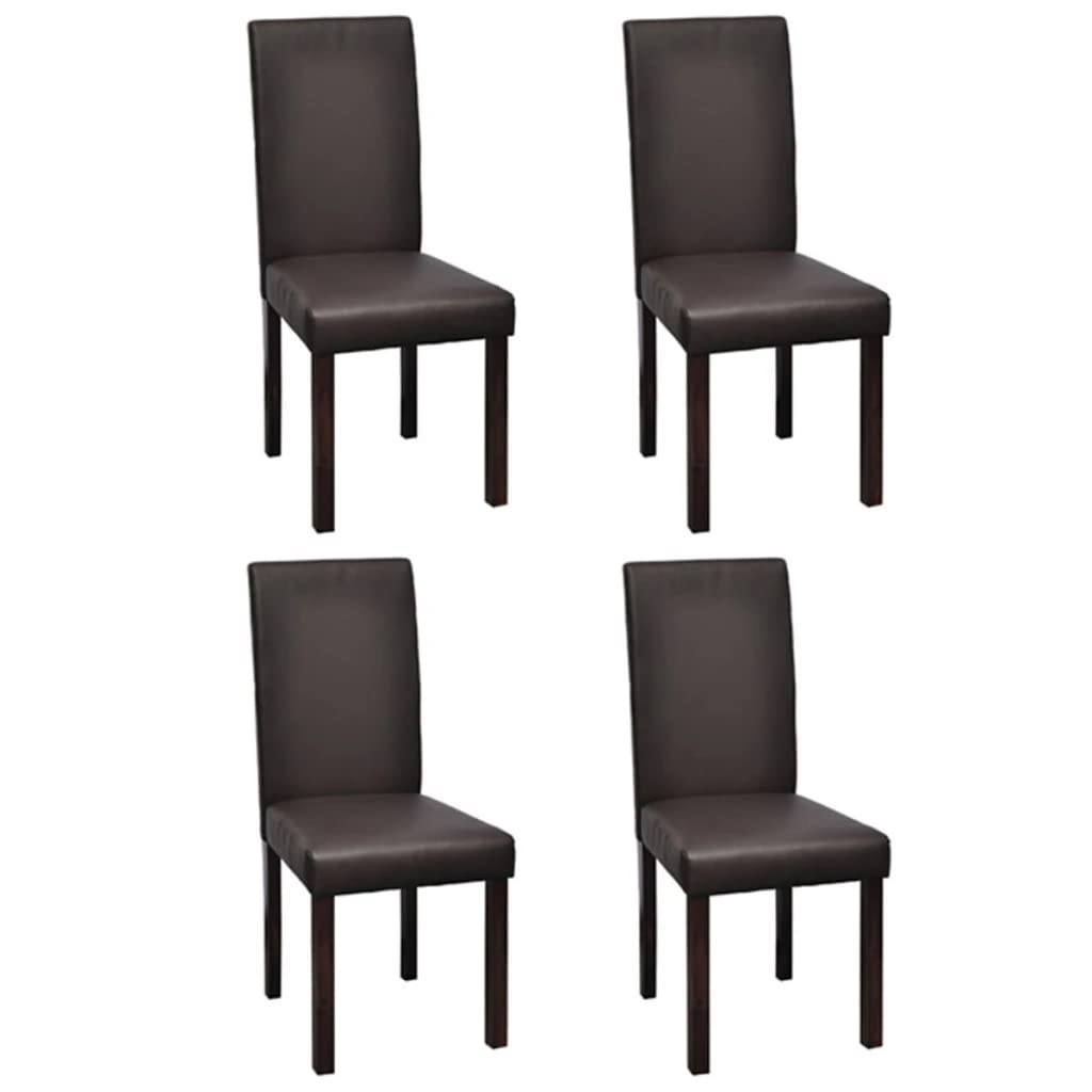 vidaXL Dining Chairs 4 Pcs, Side Chair with Solid Wood Legs, Accent Dining Chair for Home Kitchen Living Room, Scandinavian Style, Brown Faux Leather