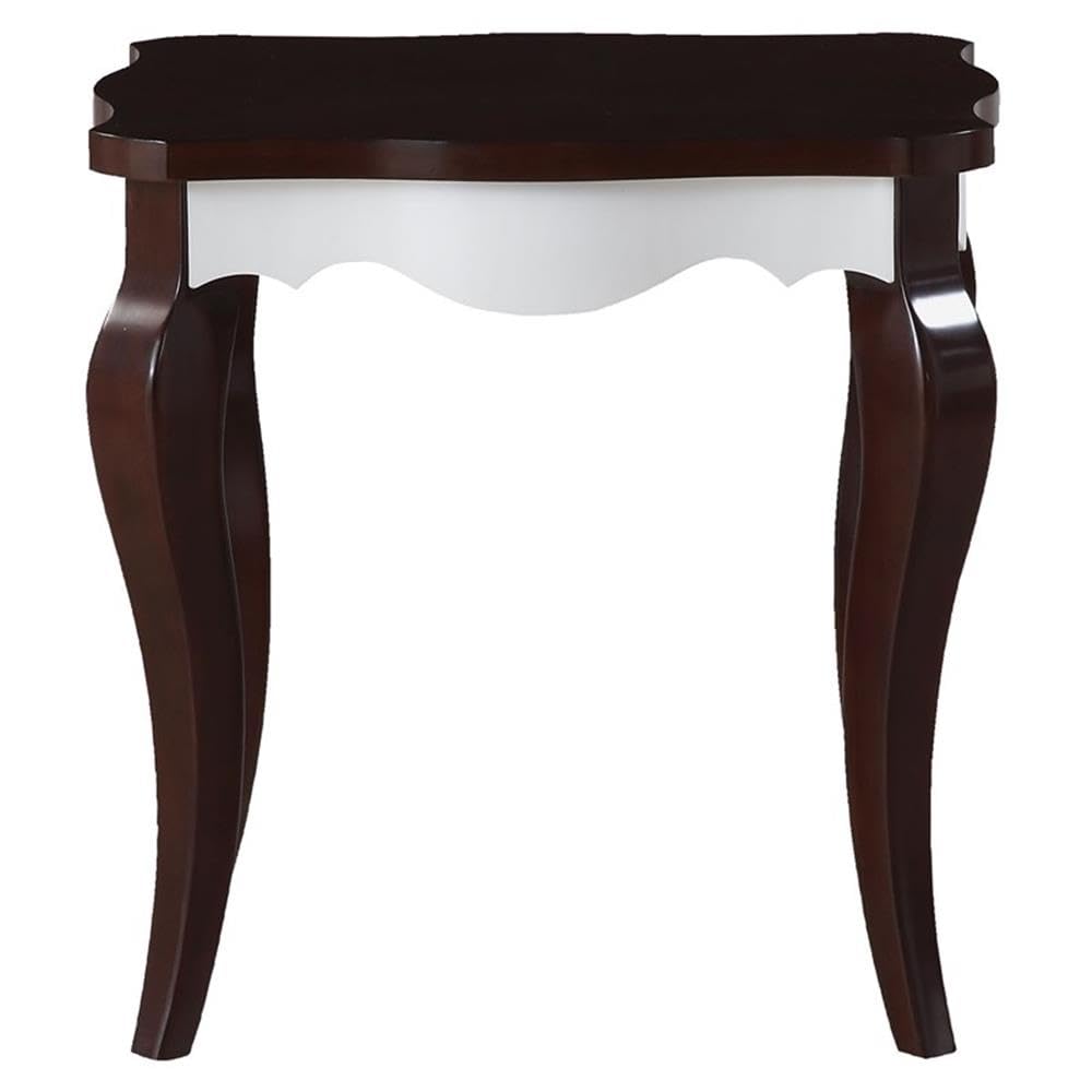 Acme Mathias Waving Apron Wood End Table in Walnut and White