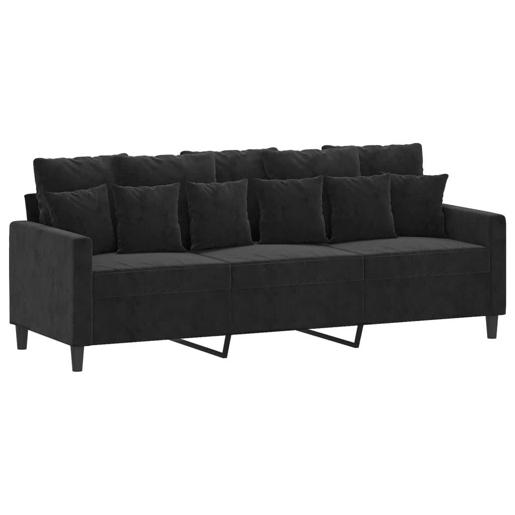 vidaXL Black Velvet Sofa Set with Cushions – Spacious 2-Seater and 3-Seater for Lounge, Living Room or Office