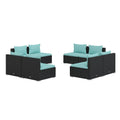 vidaXL Patio Lounge Set 8 Piece Modular Poly Rattan Black with Aqua Cushions for Garden, Deck, Poolside