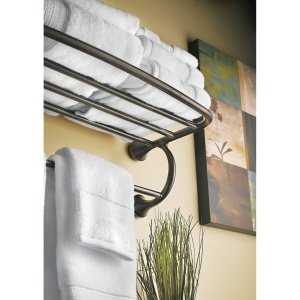 Moen Yb2894Ch Eva 24-Inch Wide Bathroom Hotel-Style Towel Shelf With Towel Bar, Chrome
