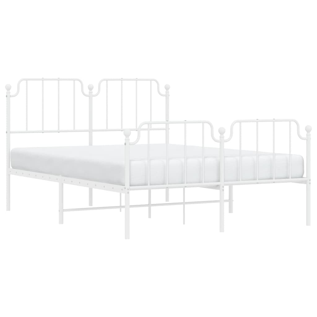 vidaXL Queen Metal Bed Frame with Headboard and Footboard, Under Bed Storage Space, Sturdy Steel Construction and Easy Assembly, Minimalist Style, White, 12'' High, Without Mattress