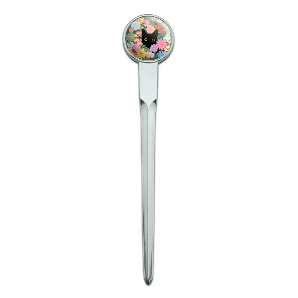 Black Cat Hiding In Spring Flowers Classic Chrome Plated Metal Envelope Letter Opener Slitter