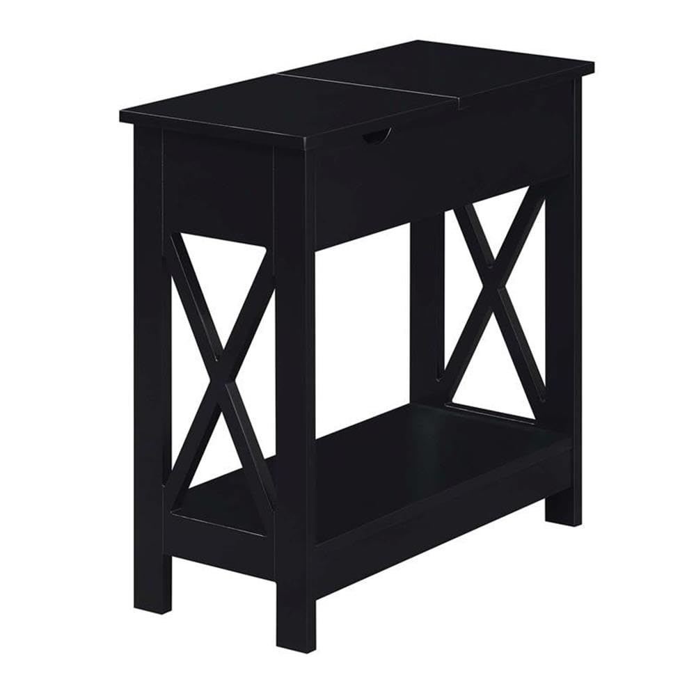 Convenience Concepts Oxford Flip Top End Table with Charging Station and Shelf, Black