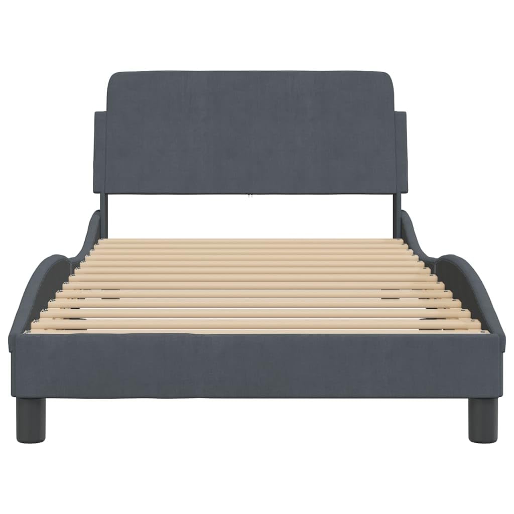 vidaXL Dark Gray Single Bed Frame-Velvet Upholstered with Headboard, Plywood Slats-Metal/Pine Wood Structure for Bedroom