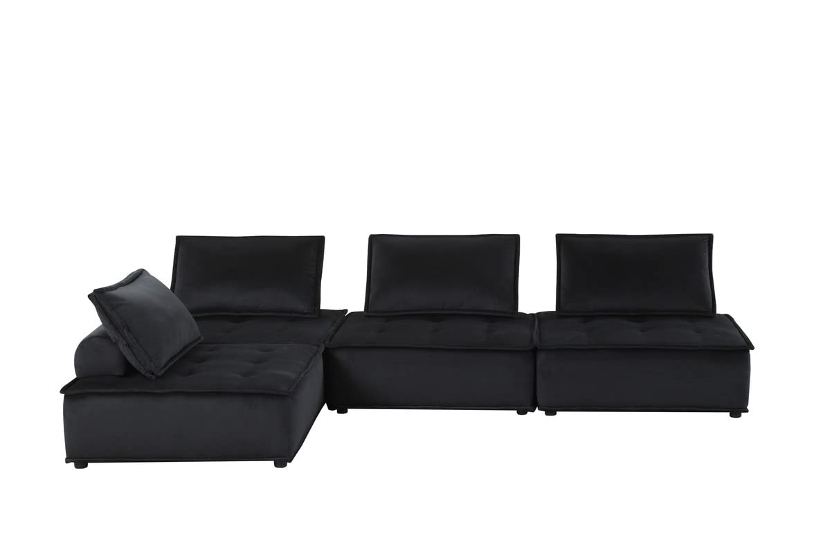 Lilola Home Anna Black Velvet 4 Pc Sectional Sofa