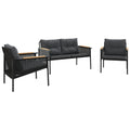 vidaXL 3 Piece Balcony Furniture Set with Cushions - Powder-Coated Steel Frame, Textilene Fabric & Teak Wood, Ideal for Patio/Garden/Backyard Furniture