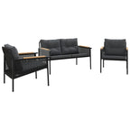 vidaXL 3 Piece Balcony Furniture Set with Cushions - Powder-Coated Steel Frame, Textilene Fabric & Teak Wood, Ideal for Patio/Garden/Backyard Furniture